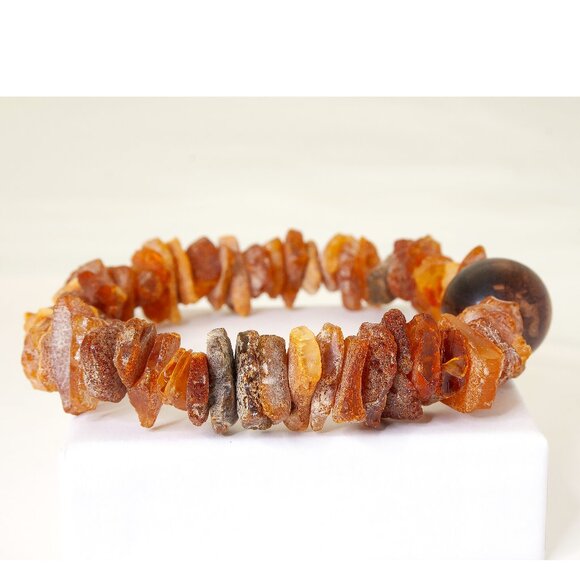 Natural Baltic Amber Bracelet, Real Amber Beads With Agarwood Bead, Unisex Style - Picture 6 of 9